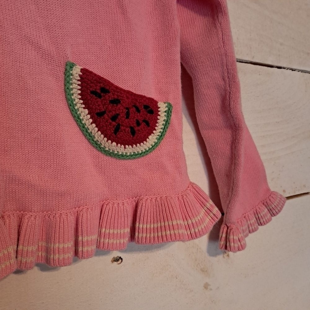 April Cornell Girls Size 6 Pink Watermelon Cardigan Sweater Ruffle Bottom - Picture 3 of 7